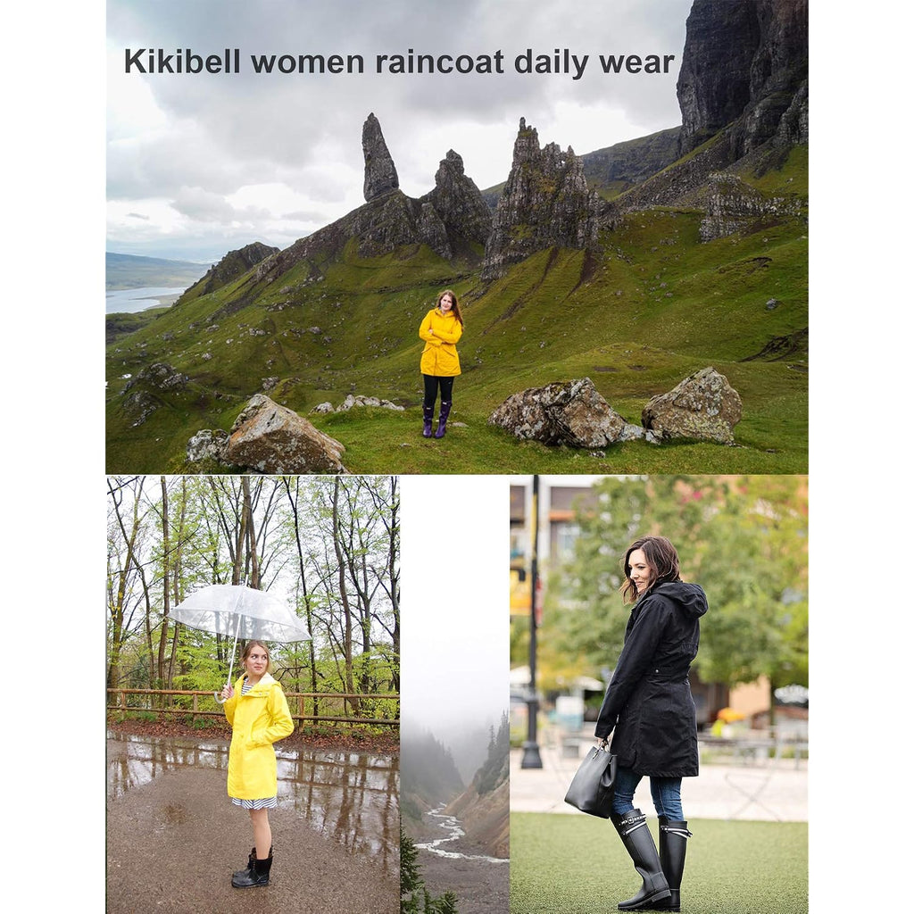 Rain Jacket Women Striped Lined Hooded Lightweight Raincoat Outdoor Waterproof Windbreaker