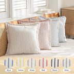 Yeenaasy Throw Pillow Covers 18X18 Set Of 2 Striped Fringe Pillow Cover Farmhouse Cushion Covers With Tassel Neutral Boho Pillows Decorative Square Pillowcase For Couch Sofa Bed, Khaki