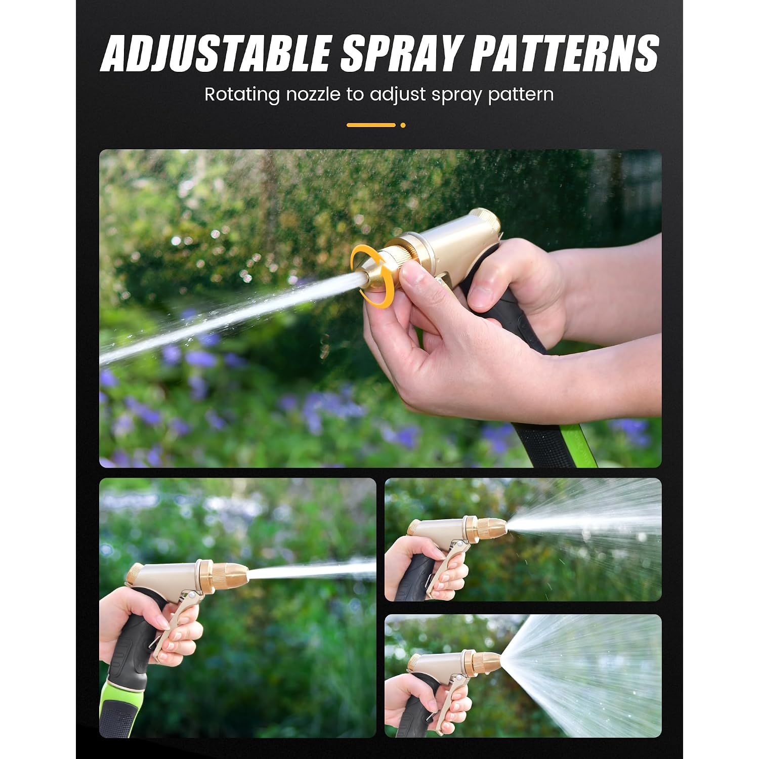 Rainpoint Garden Hose Nozzle, Upgraded Heavy Duty Metal Spray Nozzle, High Pressure Water Nozzle With Adjustable Spray Patterns For Watering Plants, Car Washing, And Pet Showering