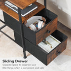 Hoobro End Table With Charging Station, Narrow Side Table, Nightstand With 2 Non-Woven Drawers, Slim Sofa Side Table, For Small Spaces, Living Room, Bedroom, Rustic Brown And Black Bf486Ubz01