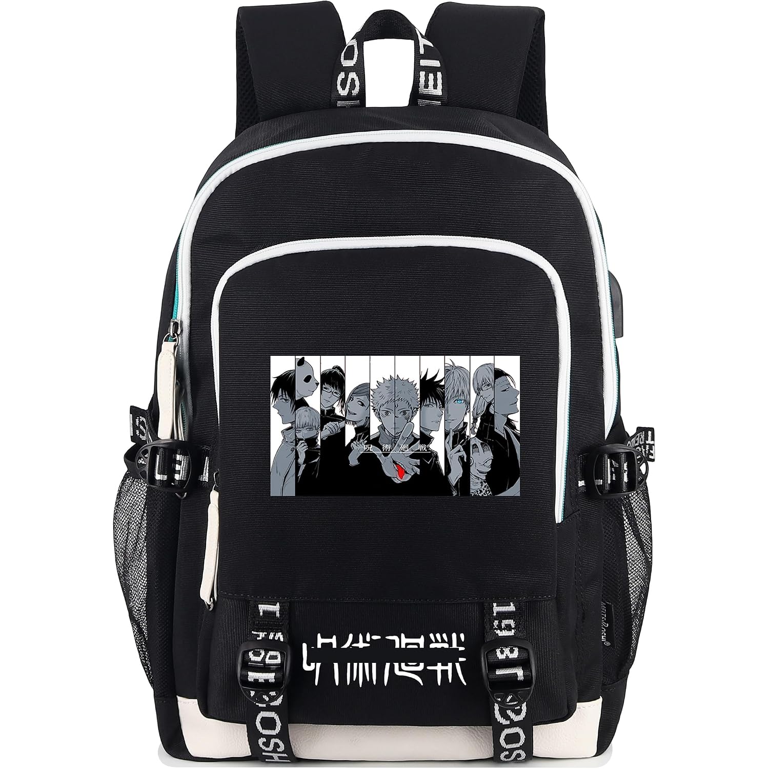 Roffatide Anime Laptop Backpack College Schoolbag Printed Rucksack With Usb Charging Port & Headphone Port Black