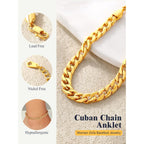 U7 Women Girls Barefoot Jewelry 18K Gold or Rose Gold Stainless Steel Heart/Rope/Figaro/Cuban Chain Anklet Foot Bracelet, 25-30 CM Long