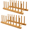 Hblife 2-Pack Bamboo Wooden Dish Rack Holder Space-Saving Vertical Organizer For Plates, Cups, Pots, Lids, Bowls & Cutting Boards Kitchen Cabinet & Counter Storage