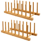 Hblife 2-Pack Bamboo Wooden Dish Rack Holder Space-Saving Vertical Organizer For Plates, Cups, Pots, Lids, Bowls & Cutting Boards Kitchen Cabinet & Counter Storage