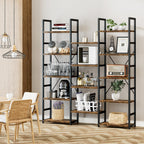 Numenn Triple Column 5 Tier Bookshelf, Bookcase With 14 Open Display Shelves, Adjustable Rustic Industrial Style Book Shelves, Modern Bookshelves For Bedroom, Living Room And Home Office, Vintage