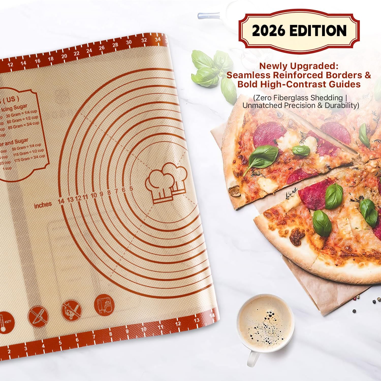 26X16 Inch Extra Thick Silicone Baking Mat With Measurements, Non-Slip And Reusable - For Cookies, Bread, Pastry