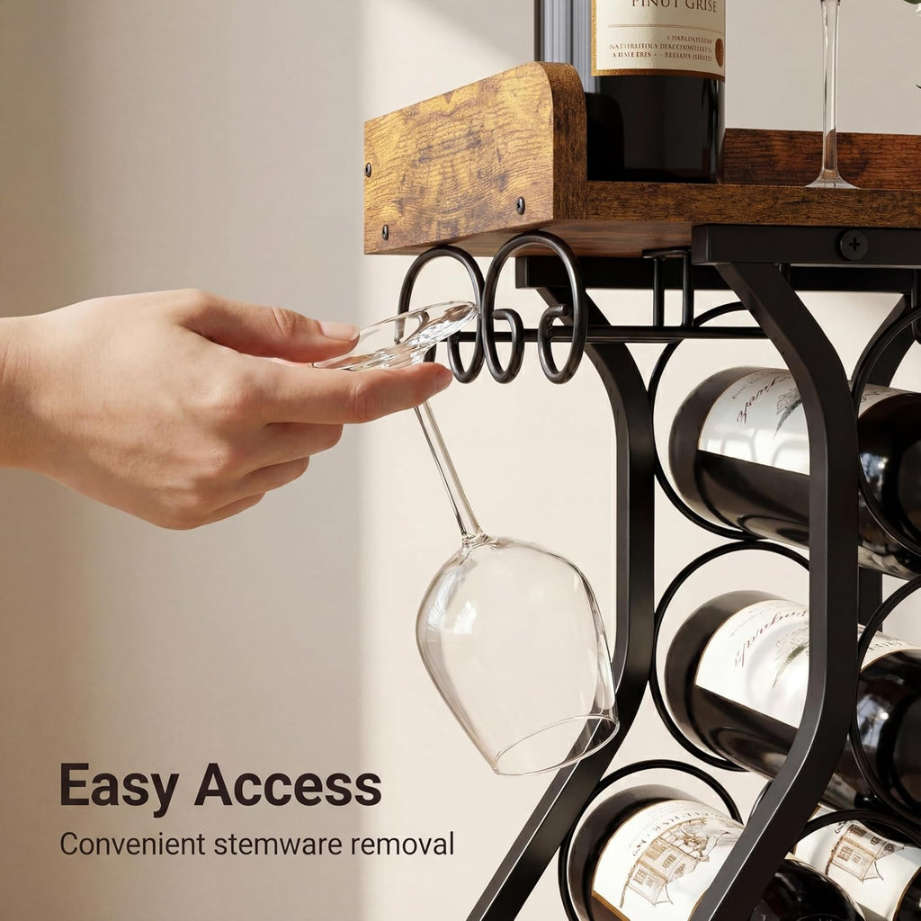 X-Cosrack Wine Racks Countertop, Small Wine Rack With Wine Glass Holder, Mini Countertop Wine Rack With Tabletop Wine Storage Cabinet Shelf For Kitchen Pantry Home Bar