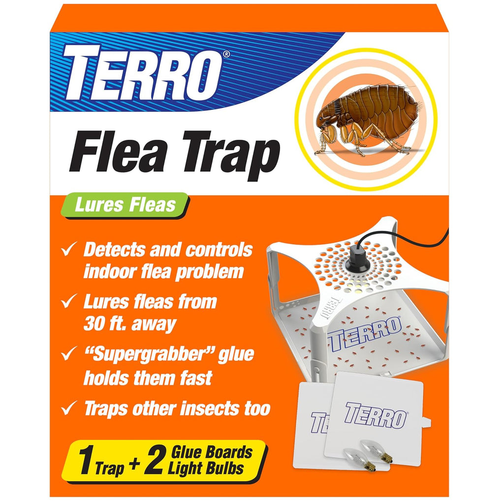 Terro Indoor Electric Flea Trap And Killer, Refillable Plug In Bug Trap | Supergrabber Glue Boards For Pest Control, Attracts Fleas From Up To 30 Feet Away