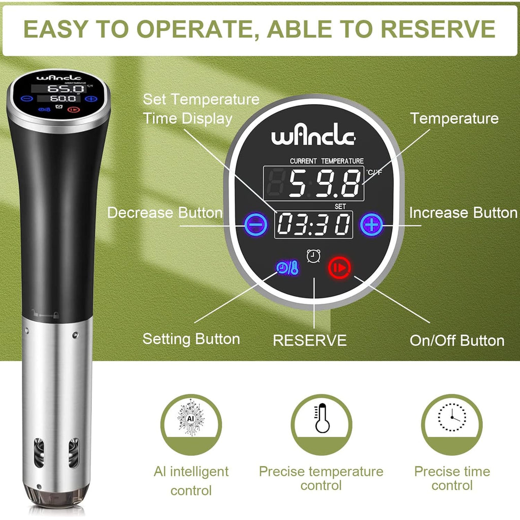 Sous Vide, Wancle Sous Vide Cooker 1100W Ipx7 Waterproof Thermal Immersion Circulator With Reservation Function, Easy To Store