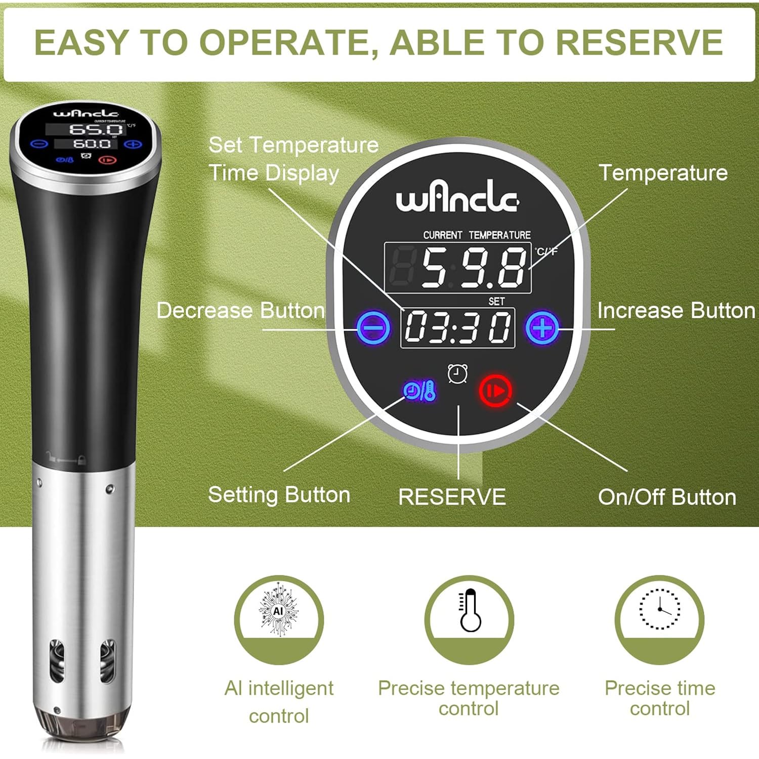 Sous Vide, Wancle Sous Vide Cooker 1100W Ipx7 Waterproof Thermal Immersion Circulator With Reservation Function, Easy To Store