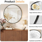 Bathroom Mirror for Wall, 24 Inch Round Mirror, Matte Black Metal Framed Circle Vanity Mirror for Bathroom Bedroom Living Room Entryway, Anti-Rust, Tempered Glass, Hanging or Leaning