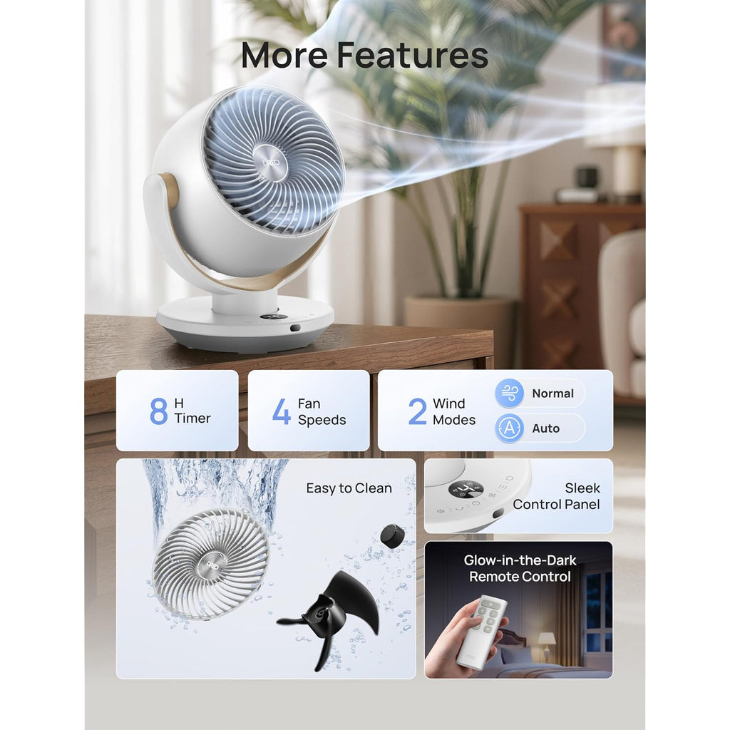 Dreo Fan For Bedroom, Desk Air Circulator Fans With Remote, 11 Inch Table Fan For Whole Room, 65Ft Powerful Airflow, 120° Vertical Manual And 90° Oscillating, 4 Speeds, 8H Timer, 25Db Quiet, Home