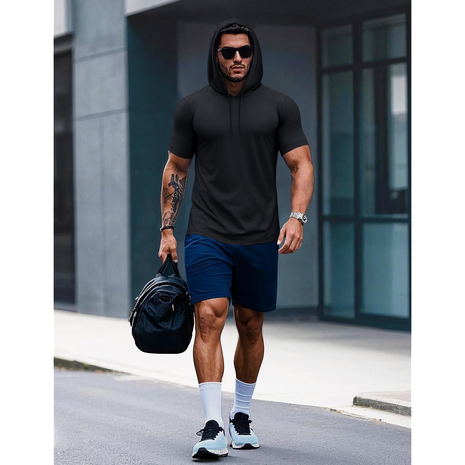 Magcomsen Men'S Short Sleeve Hoodie Workout Gym Athletic Cotton Lightweight Hooded T Shirts Sweatshirt