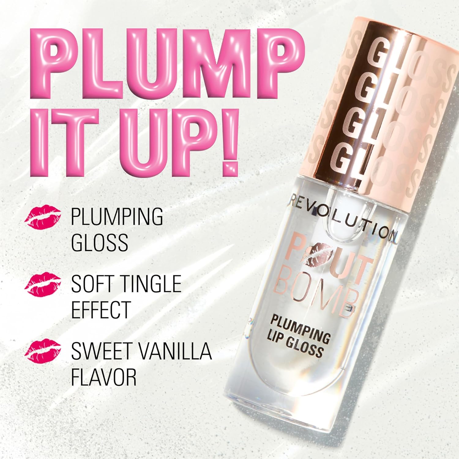 Revolution, Pout Bomb Plumping Lip Gloss, Buildable, High Shine for Hydrating, Plumping Finish, Buildable Color, Vegan & Cruelty-Free, Sheer Milky Nude, 0.15 fl oz