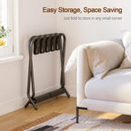 Amhancible Luggage Rack, Set Of 2, Foldable Suitcase Stands For Guest Room, Metal Luggage Holder With Storage Shelf For Bedroom, Hotel, Easy Assemble, Black Hlr02Bk