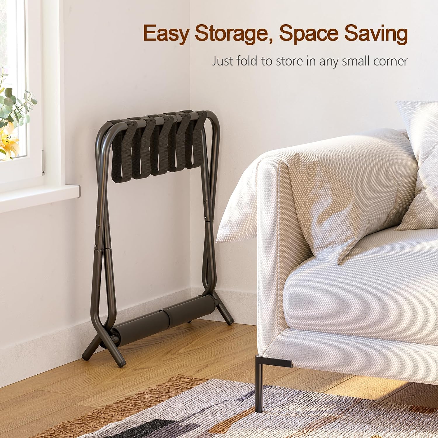 Amhancible Luggage Rack, Set Of 2, Foldable Suitcase Stands For Guest Room, Metal Luggage Holder With Storage Shelf For Bedroom, Hotel, Easy Assemble, Black Hlr02Bk