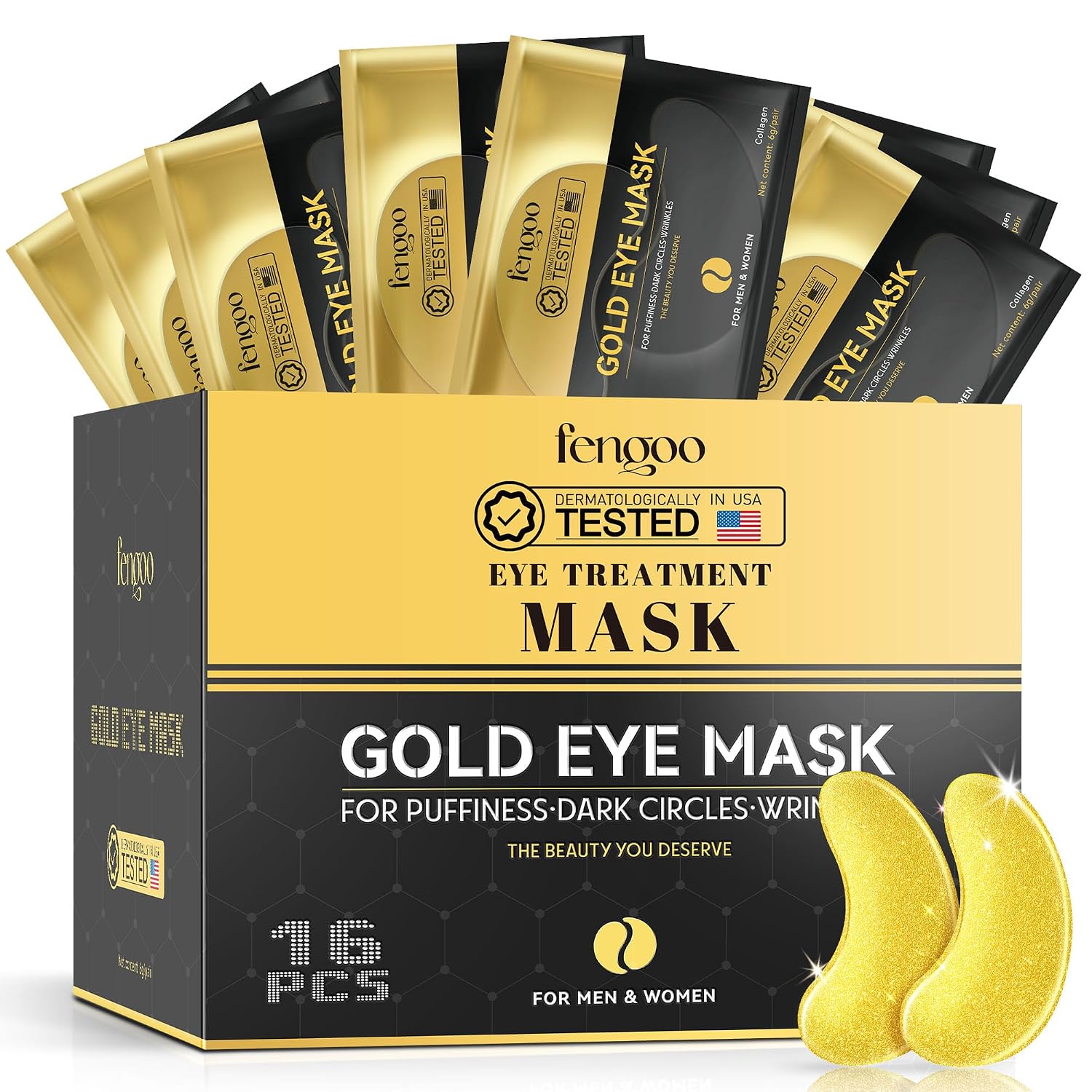 16 Pcs 24K Gold Collagen Under Eye Patches & Smile Line Patches | Sodium Hyaluronate & Cica Eye Masks For Plump,Smooth-Looking Under Eyes,Ideal For Late Nights And Screen Time