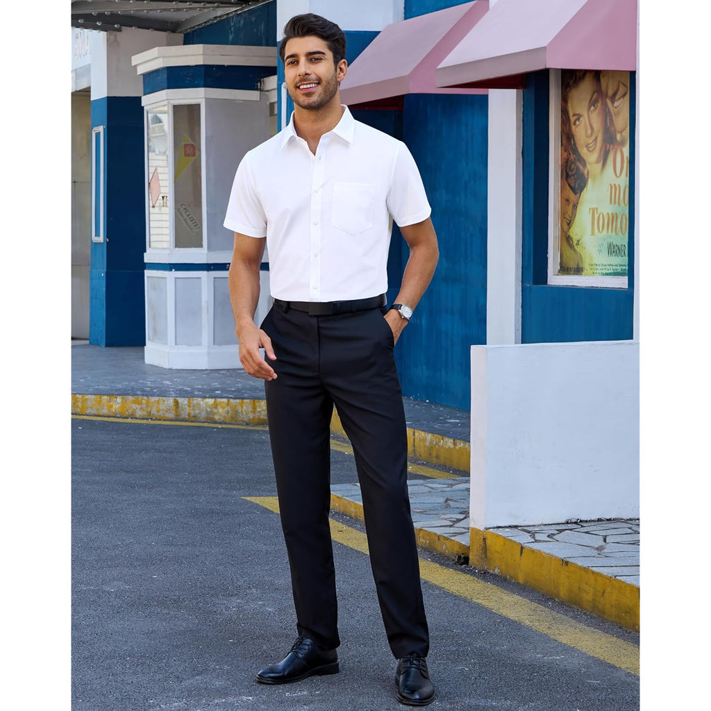 Alimens & Gentle Mens Dress Shirts Short Sleeve Wrinkle Free Stretch Regular Fit Formal Casual Button Down Shirt With Pocket
