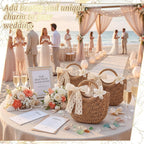 Straw Tote Bags With Flower Hair Clips Bridesmaid Boho Beach Bag Straw Purses Bulk Handmade Rattan Woven Handbags