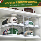 Vtopmart 2 Pack Clear Hat Organizer Drawer For Baseball Caps, Stackable Display Case With Magnetic Door, Each Holds 12 Hats