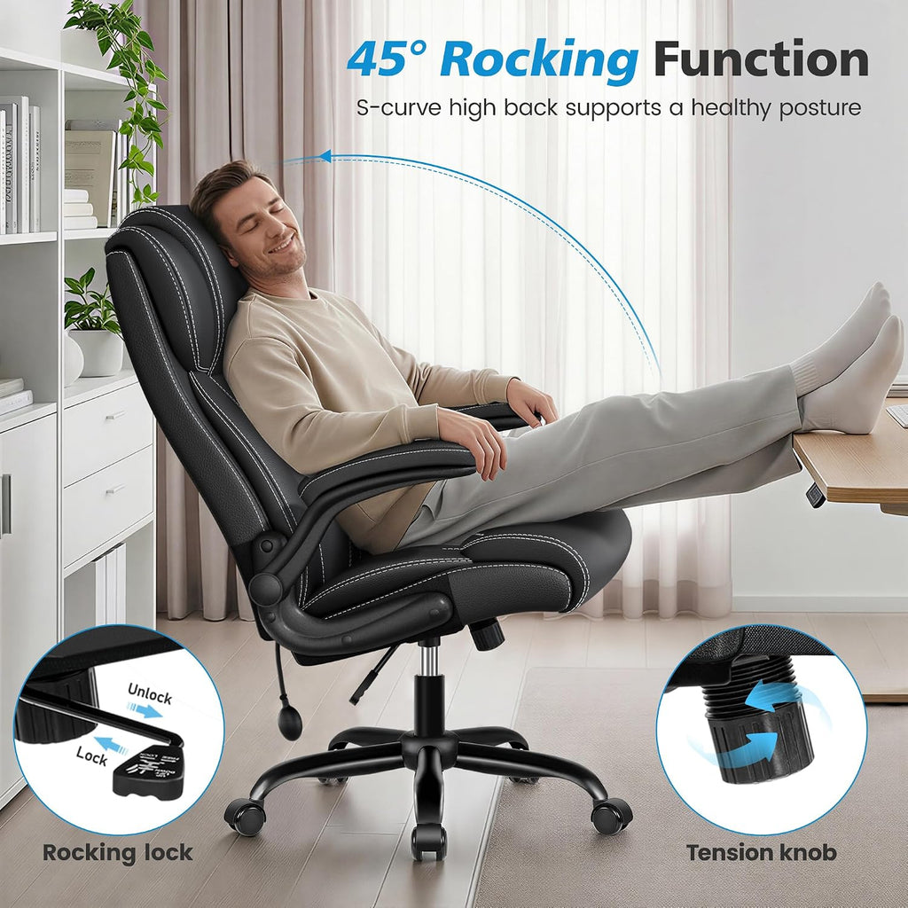 Ergonomic Office Chair, High Back Executive Leather Desk Chair