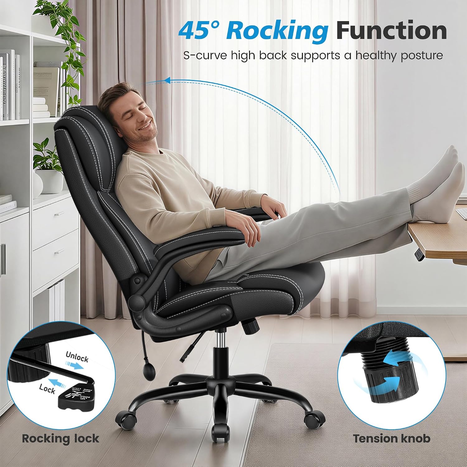 Ergonomic Office Chair, High Back Executive Leather Desk Chair