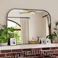 Black Arched Top Wall Mounted Mirror - 38 X 30 Inch Round Cruved Top Bathroom Vanity Mirror, Aluminum Metal Framed, Home Decor For Living Room, Bedroom, Fireplace, Mantle, Entryway