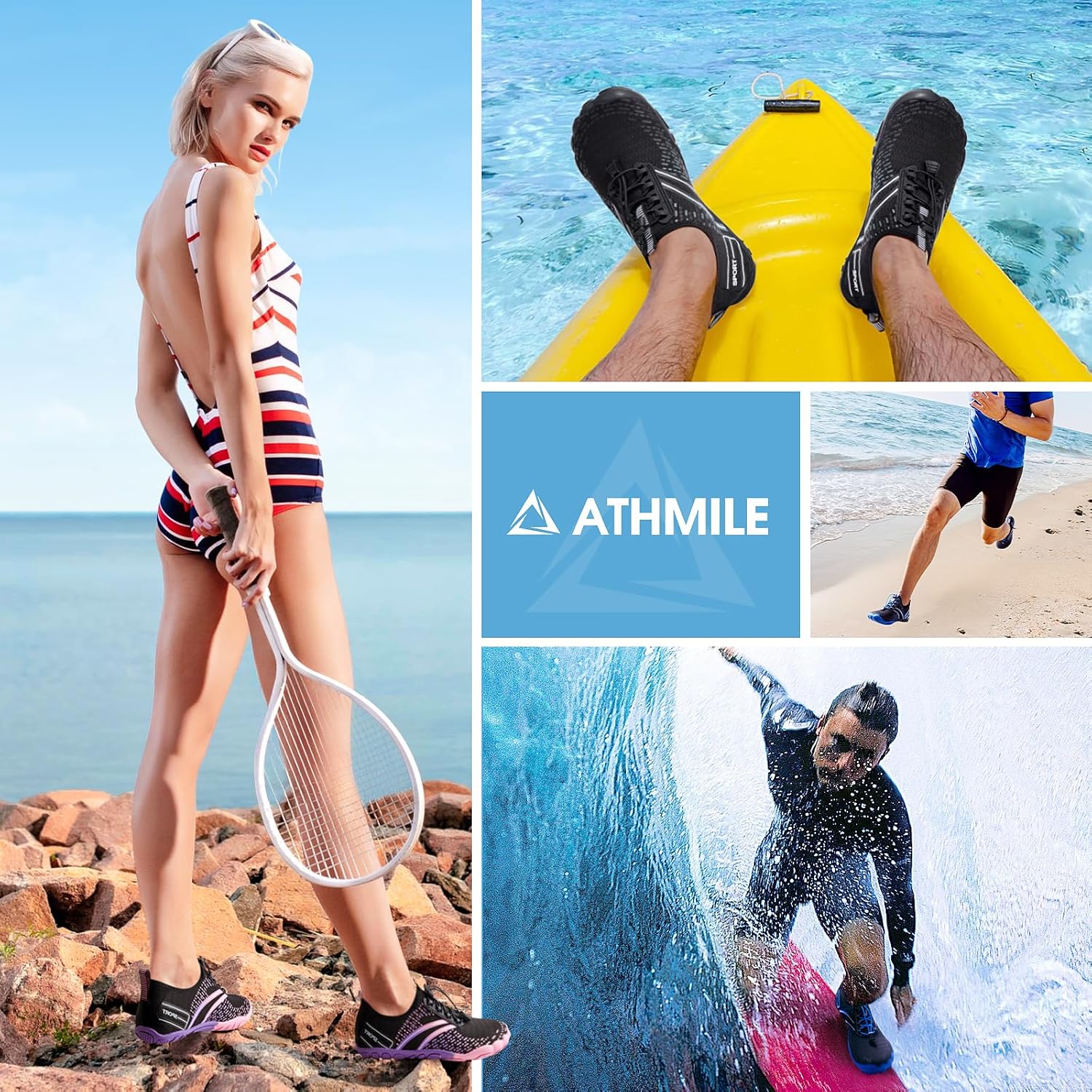 Athmile Hiking Barefoot Water Shoes For Women Men Beach Swim Aqua Pool River Quick Dry Athletic Wide Toe Outdoor Sport Kayaking Boating Rock Climbing Yoga Lake