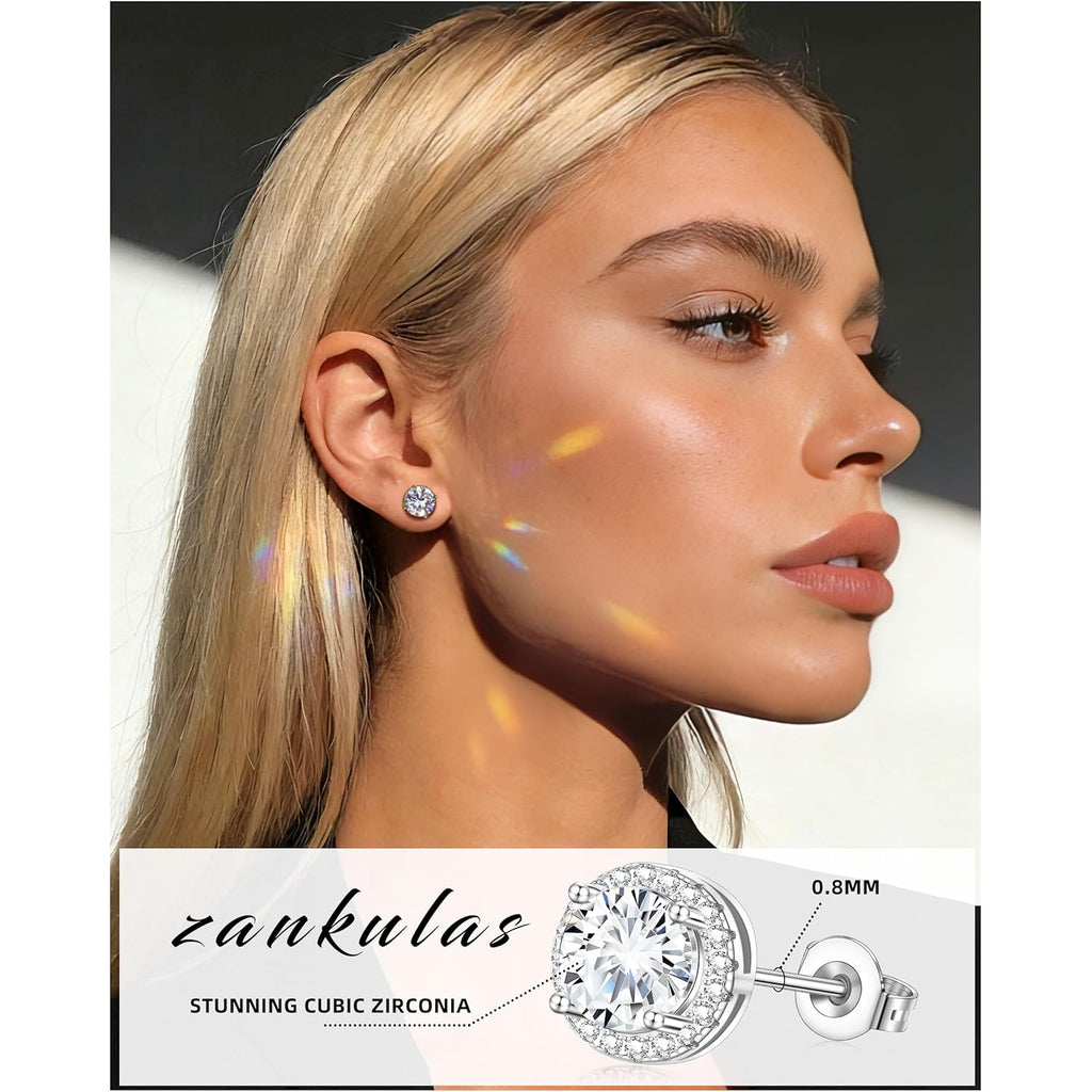 Zankulas Cubic Zirconia Stud Earrings for Women Mens Earrings Hypoallergenic Square CZ Studs Set