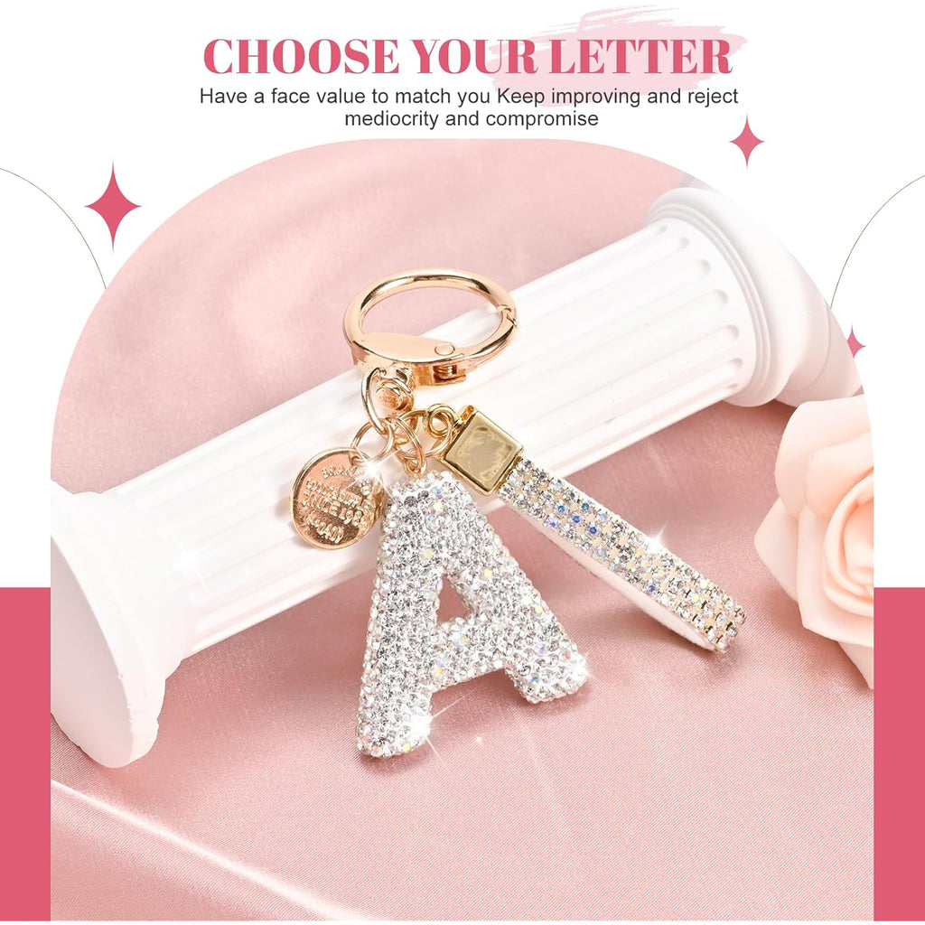 Initial Letter Keychain for Women Girls, Bling cute KeyChain for Car Key Accessories Lanyard and Backpack Bag，Perfect Gift