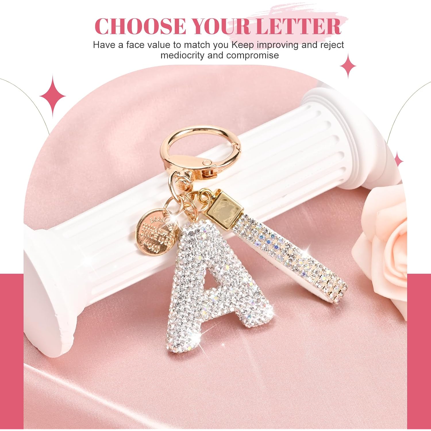 Initial Letter Keychain for Women Girls, Bling cute KeyChain for Car Key Accessories Lanyard and Backpack Bag，Perfect Gift