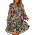 Zesica Womens Spring Summer Floral Mini Dress Long Sleeve Button Chiffon A Line Swing Short Wedding Guest Party Dresses