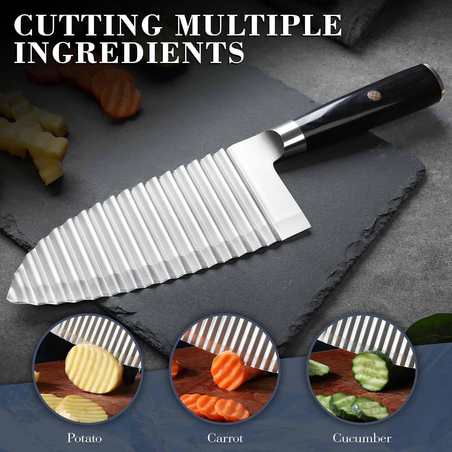 Dragon Creek Crinkle Cutter Knife - Wavy Chopper Potatoes | Crinkle Wave Fry Cutter For Vegetable Fruits Fun Carrot Chip Slicer Thanksgiving Gift Idea Stainless Steel