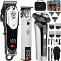 Professional Barber Kit For Men, Cordless Hair Clipper, Trimmer & Rotary Shaver Set With Led Display, Usb-C Rechargeable Battery,Precision Blades,Adjustable Speeds,Low Noise,Grooming Gifts For Men