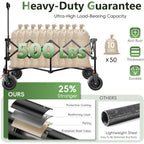46" L Collapsible Foldable Extended Wagon, 500Lb Weight Capacity With 280L Heavy Duty Folding Cart,Utility Wagon With All-Terrain Beach Wheel & Drink Holders,Black