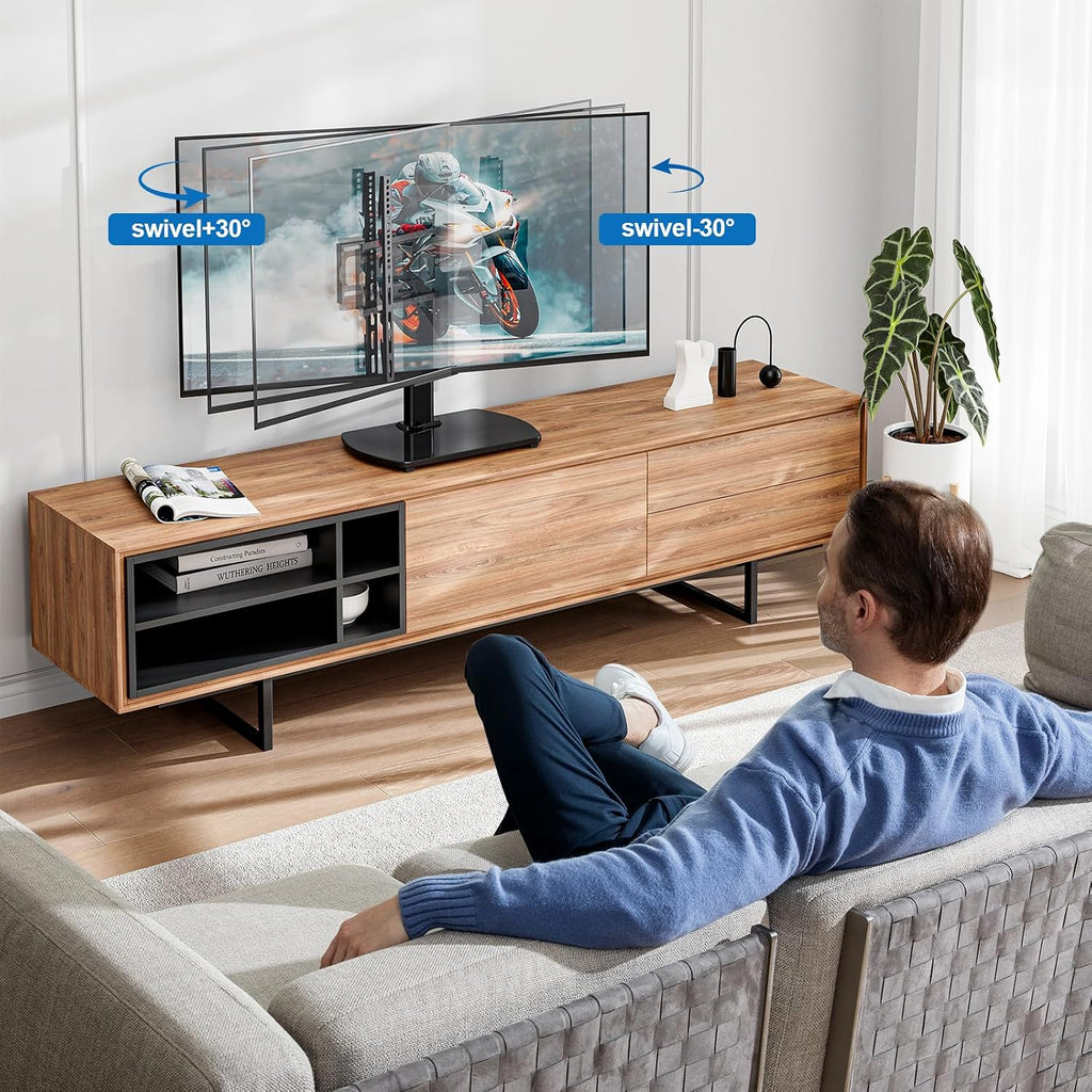 Universal Tv Stand For 27-60 Inch Tvs With Swivel Mount, Height Adjustable Table Top Tv Stand Mount, Heavy Duty Tempered Glass Base, Tv Pedestal Stand Holds Up To 88 Lbs, Vesa 400X400Mm