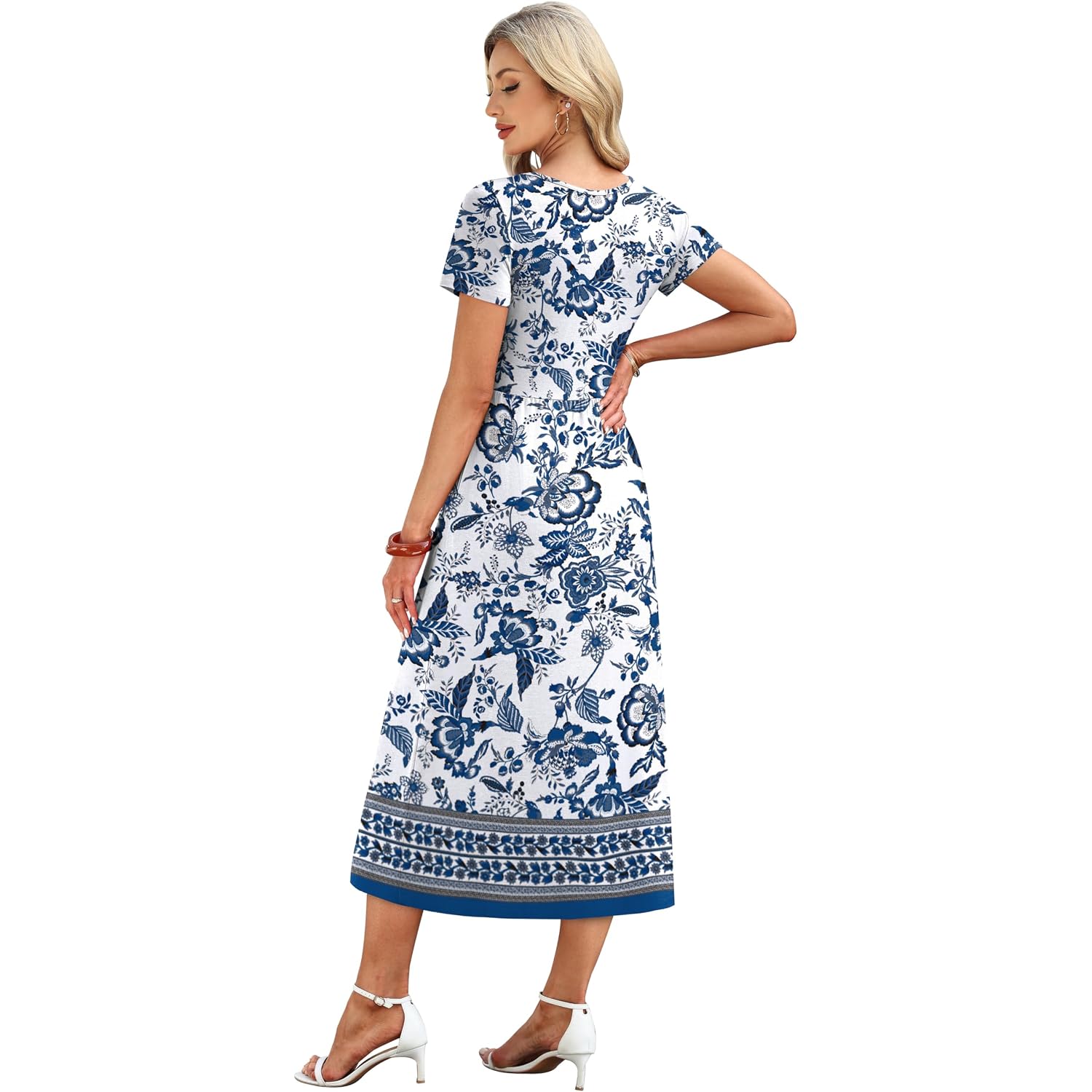 Ofeefan Summer Dresses For Women Flowy Casual A-Line Midi Dress Beach Vacation Sundresses With Pockets S-2Xl