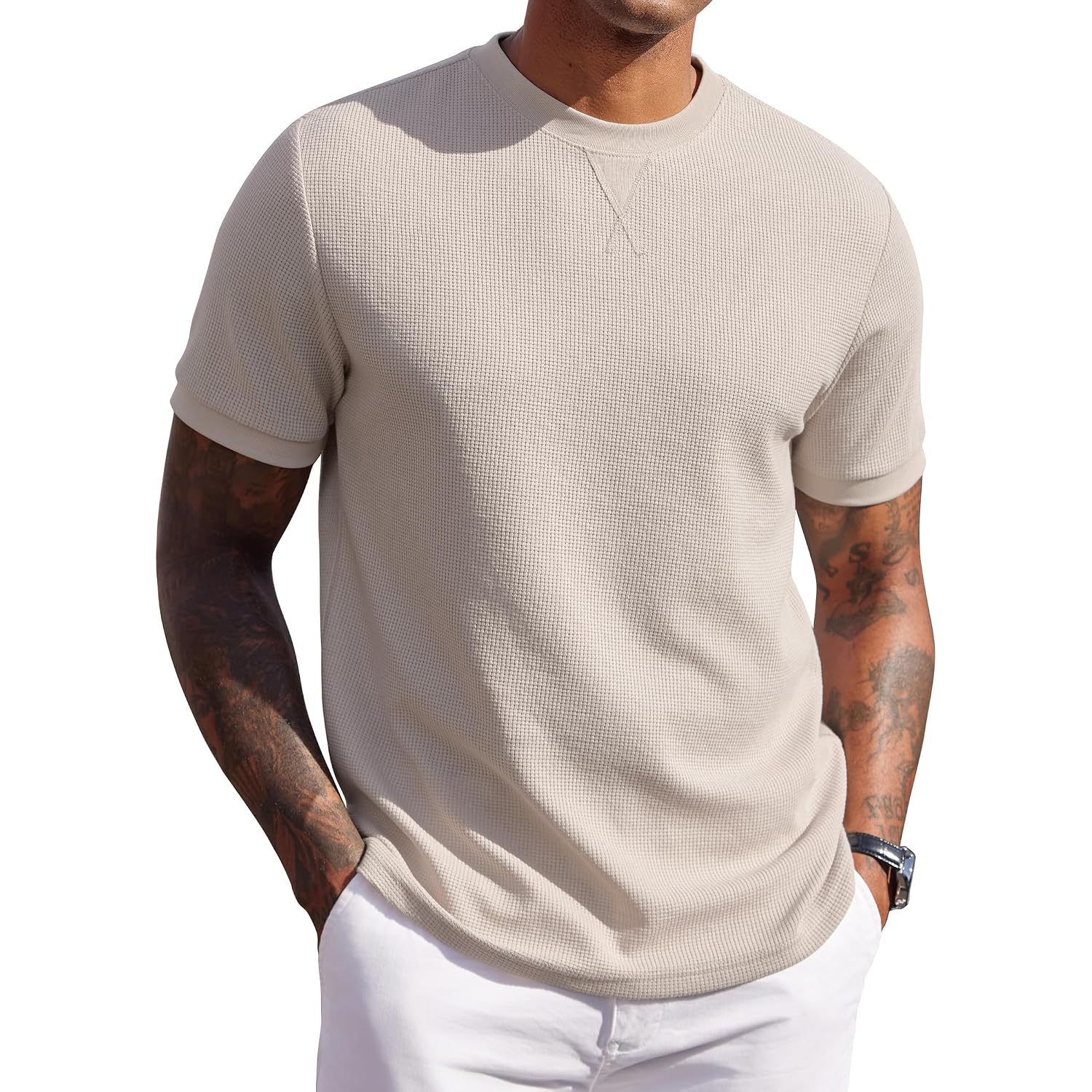 Coofandy Men'S Waffle T-Shirts Short Sleeve Casual Crew Neck Shirt Summer Plain Pullover Tees