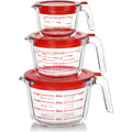 M Mcirco 6 Pcs Glass Measuring Cups With Lids Set, 1-Cup, 2-Cup, 4-Cup Measuring Jugs With Handle, Nesting Liquid Measuring Cups For Kitchen
