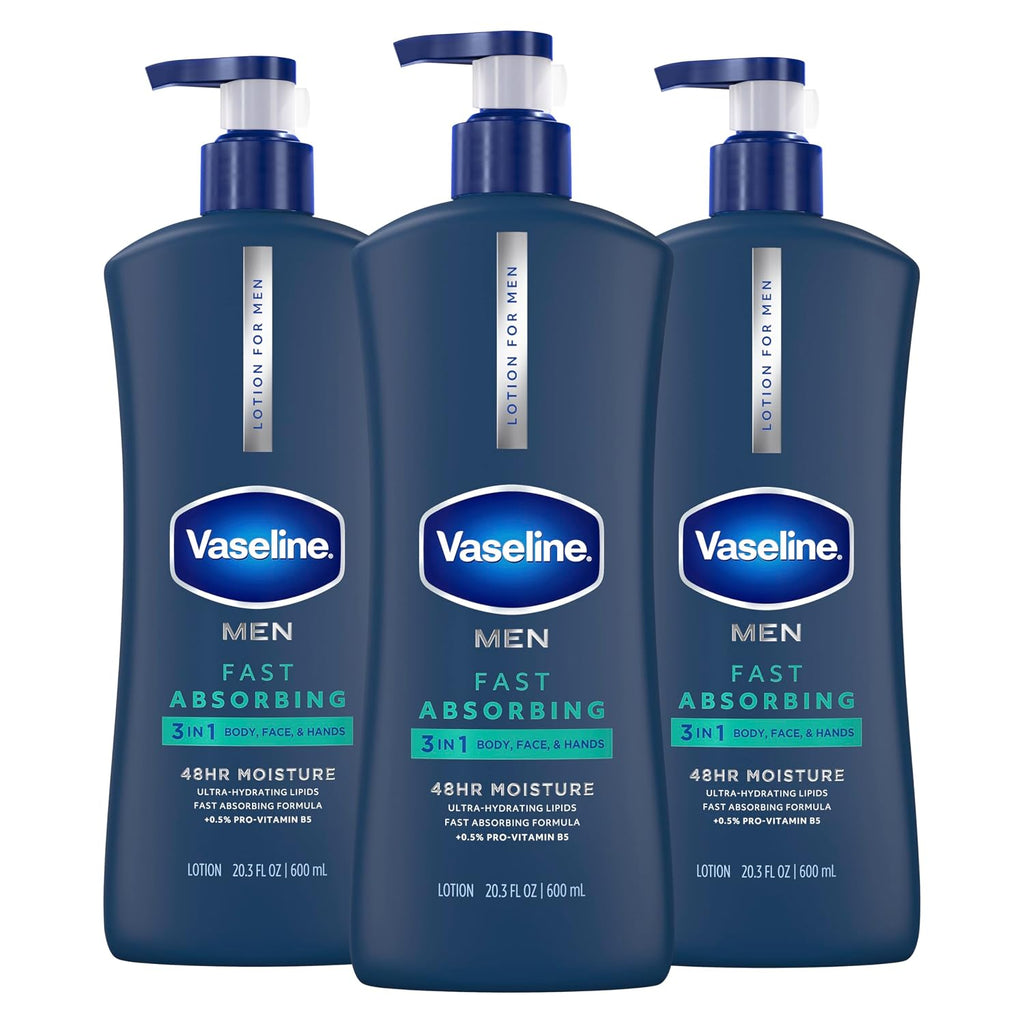 Vaseline Men'S Healing Moisture Hand & Body Lotion For Dry Or Cracked Skin Fast Absorbing Non-Greasy Lotion For Men 20.3 Oz, Pack Of 3