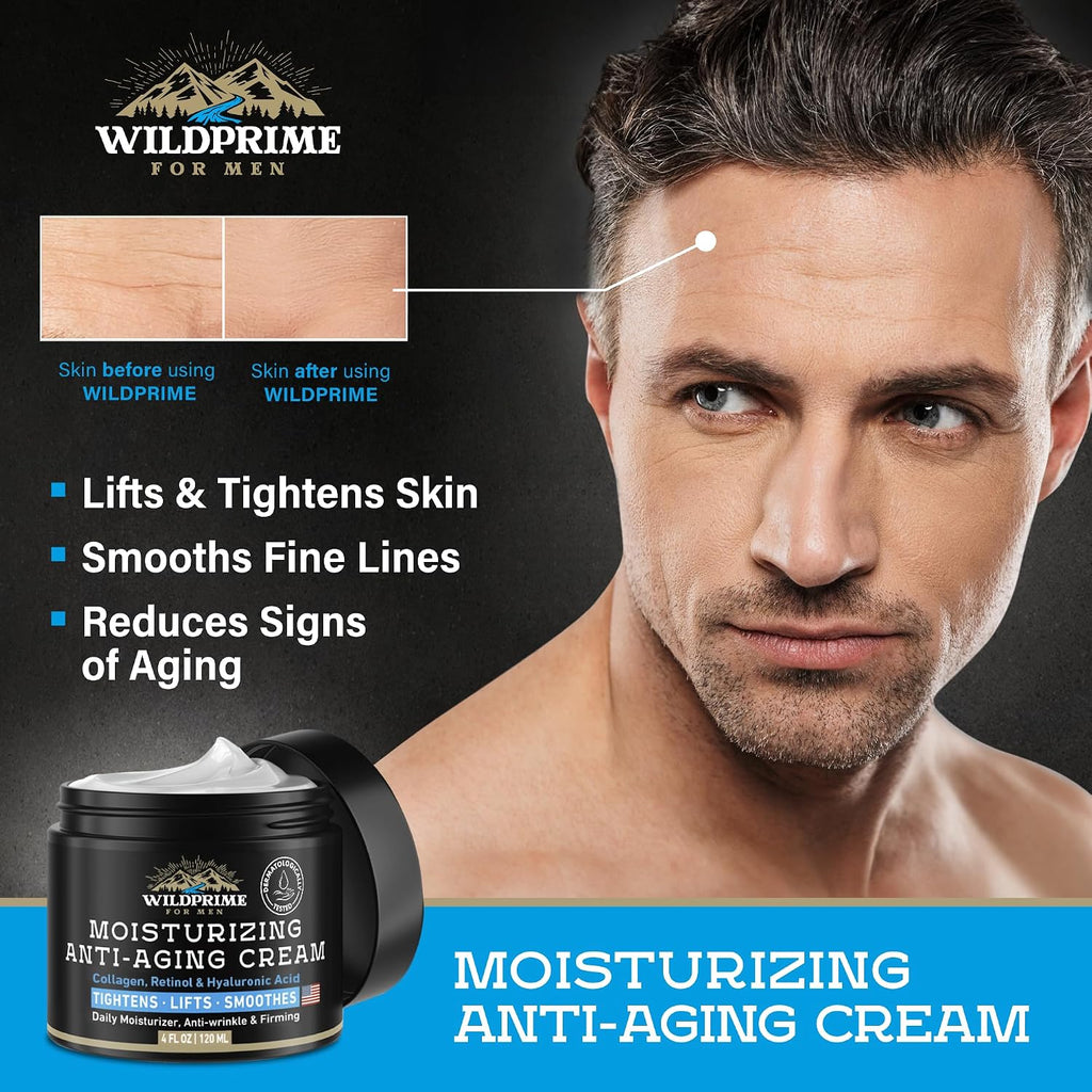 Men'S Face Moisturizer Cream - Anti Aging & Wrinkle - Men'S Shave Lotion - Made In Usa - Collagen, Hyaluronic Acid, Vitamins E & A, Avocado Oil - Age Facial Skin Care, Day & Night Moisturizing, 4 Oz