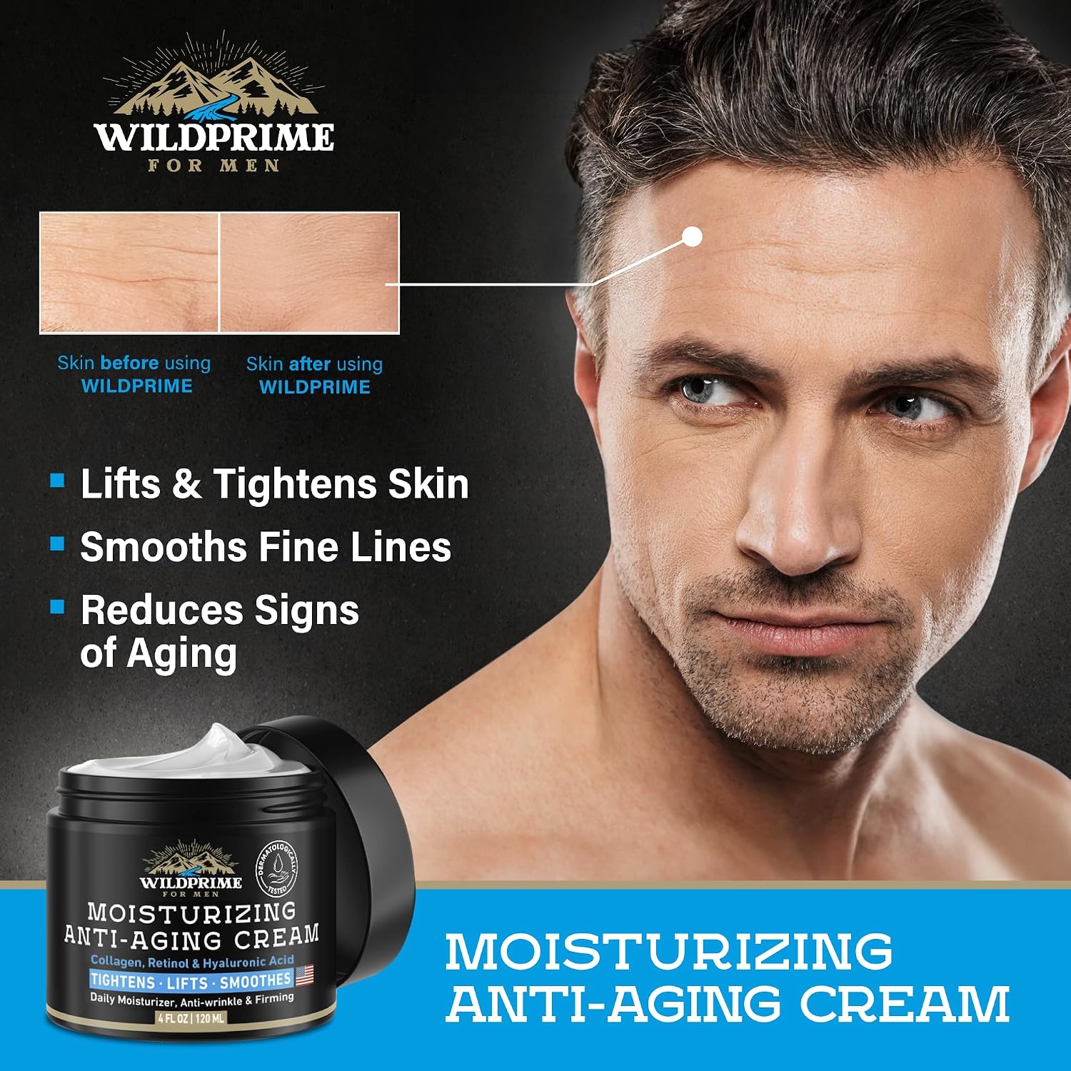 Men'S Face Moisturizer Cream - Anti Aging & Wrinkle - Men'S Shave Lotion - Made In Usa - Collagen, Hyaluronic Acid, Vitamins E & A, Avocado Oil - Age Facial Skin Care, Day & Night Moisturizing, 4 Oz