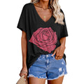 Tankaneo Womens Oversized Tshirts V Neck Short Sleeve Tops Summer Casual Loose Fit Tunic Tee Shirts Rose Black