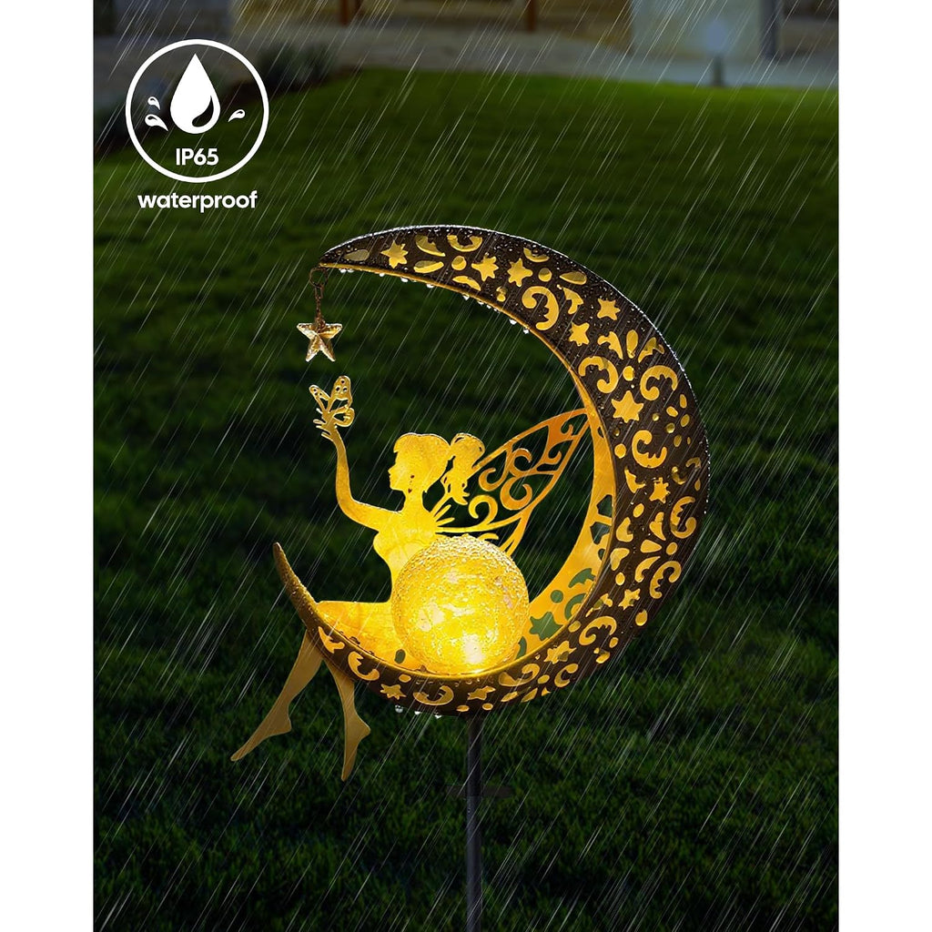 Solar Garden Statues Outdoor Decor, Fairy Moon Figurine Light Stake, Housewarming Ornament For Patio, Lawn, Yard, Pathway - Unique Gift Ideas For Gardening Mom Grandma