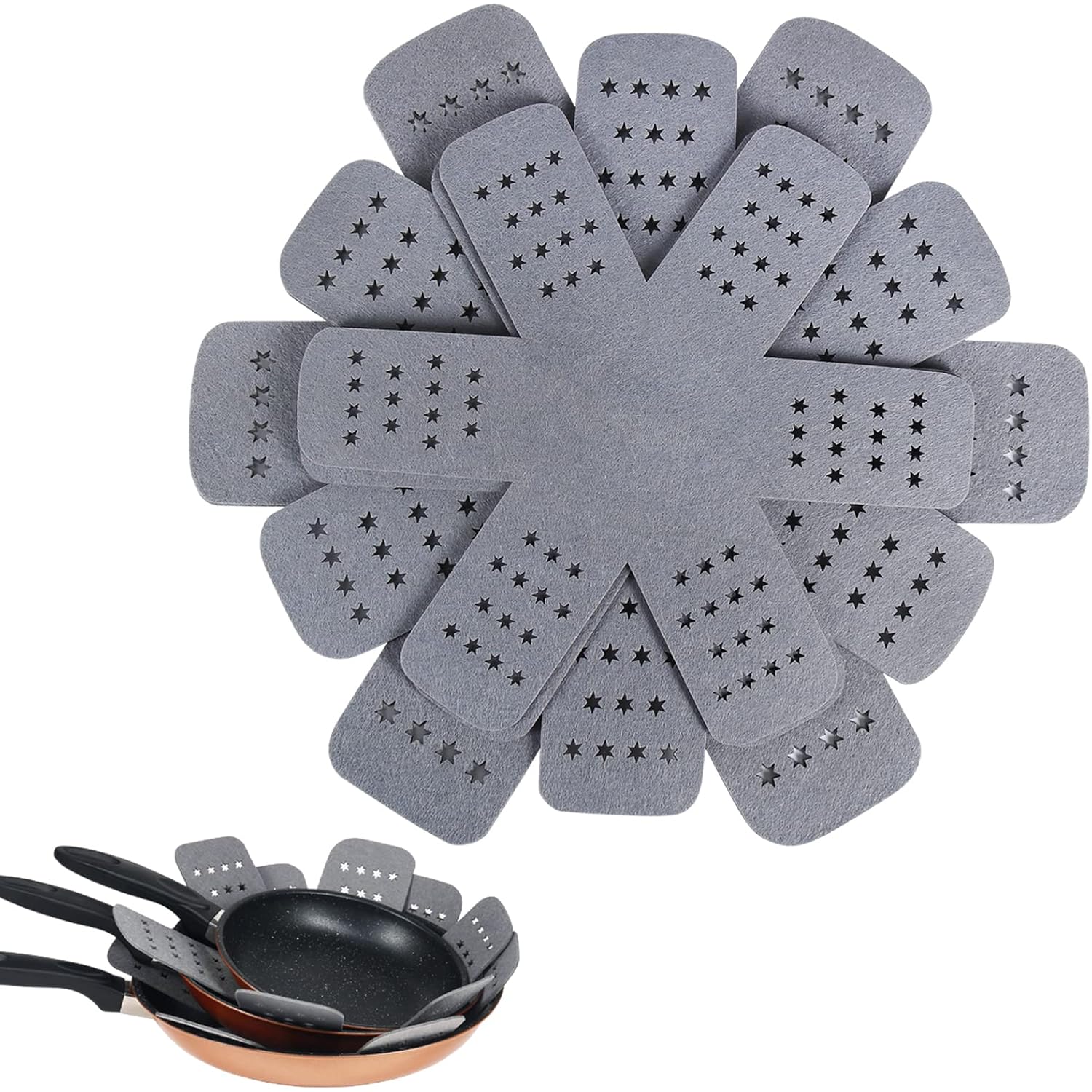 BYKITCHEN Pan and Pot Protectors, Larger & Thicker Pan Protectors with Stars, Set of 6 and 3 Different Sizes, Pot Protectors for Stacking and Protecting Your Cookware