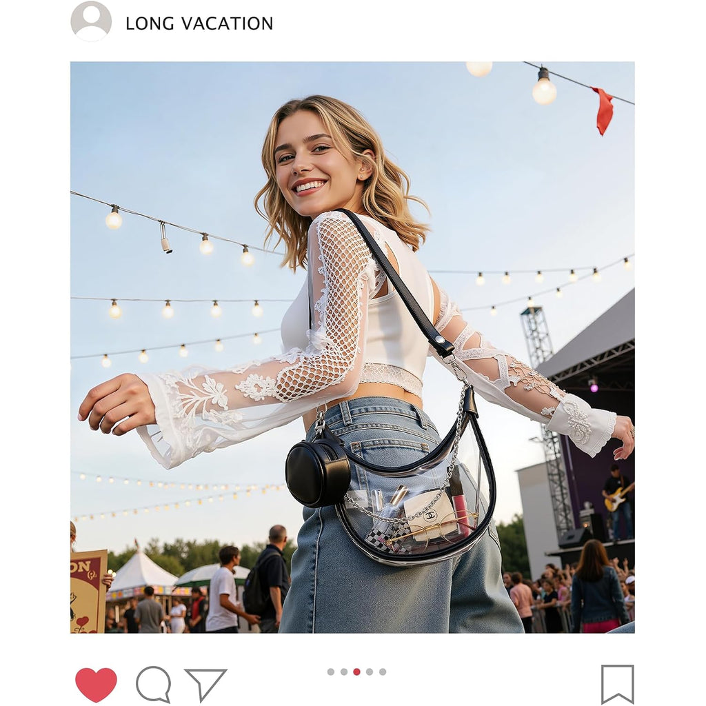Long Vacation Clear Bag For Stadium Events, Clear Purses For Women Stadium Crossbody, Pvc Clear Concert Bag With Coin Purse
