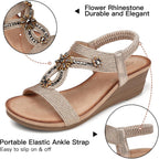 Shibever Womens Wedge Sandals With Cushioning For All-Day Comfortable | Low Heel, Elastic Ankle Strap, Dressy Casual Summer, Open Toe, Travel Vacation Outdoors Dress Shoes, Size 5-12