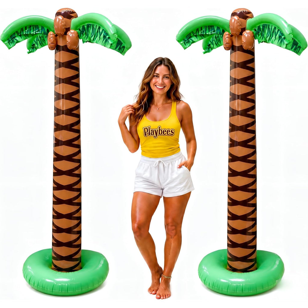 Giant Inflatable Palm Trees - 2 Pack - 6 Foot Super Sturdy Trees For Luau Parties, Beach Decor, Poolside Ambiance, Tropical Theme Decor & Outdoor Fun, Easy Inflation