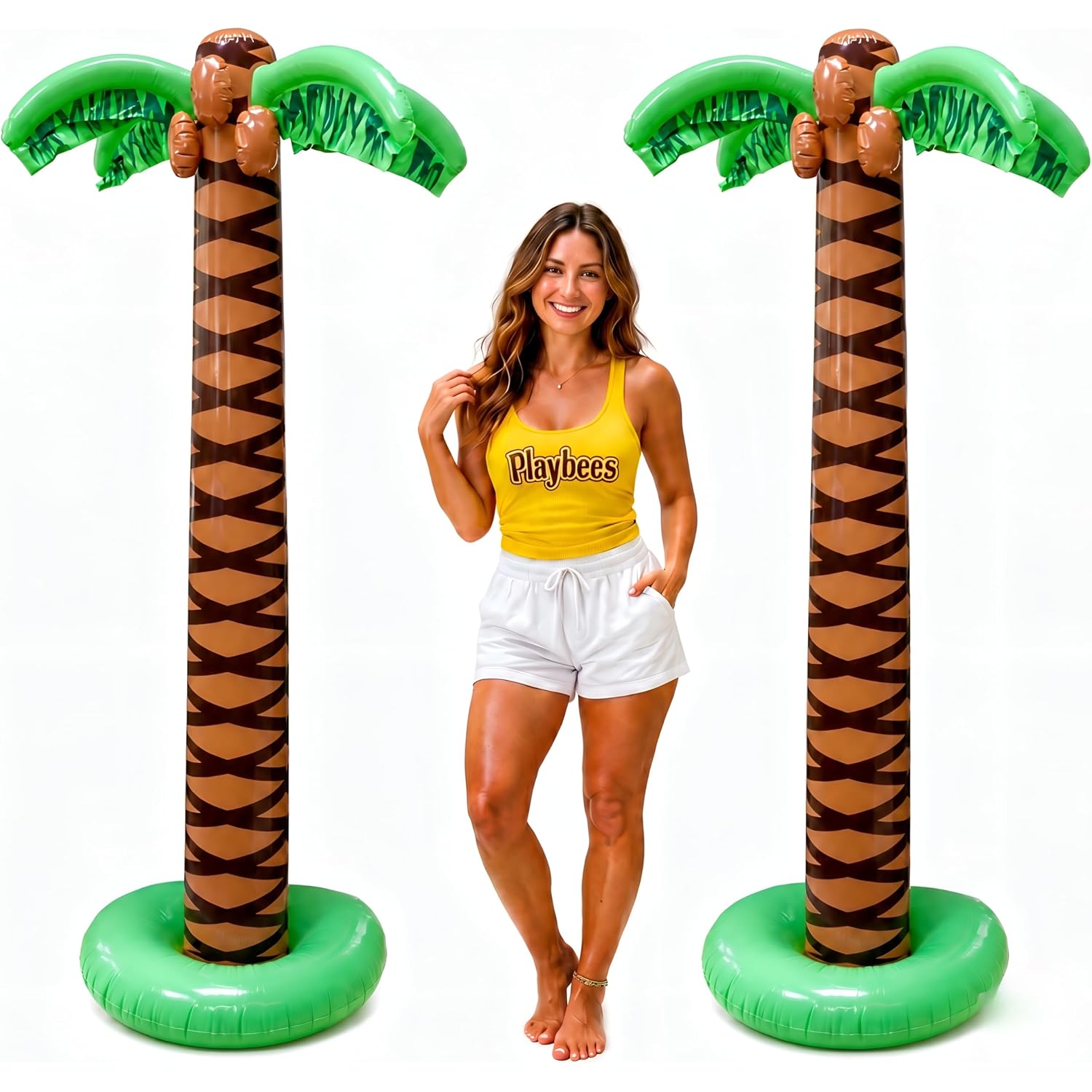 Giant Inflatable Palm Trees - 2 Pack - 6 Foot Super Sturdy Trees For Luau Parties, Beach Decor, Poolside Ambiance, Tropical Theme Decor & Outdoor Fun, Easy Inflation