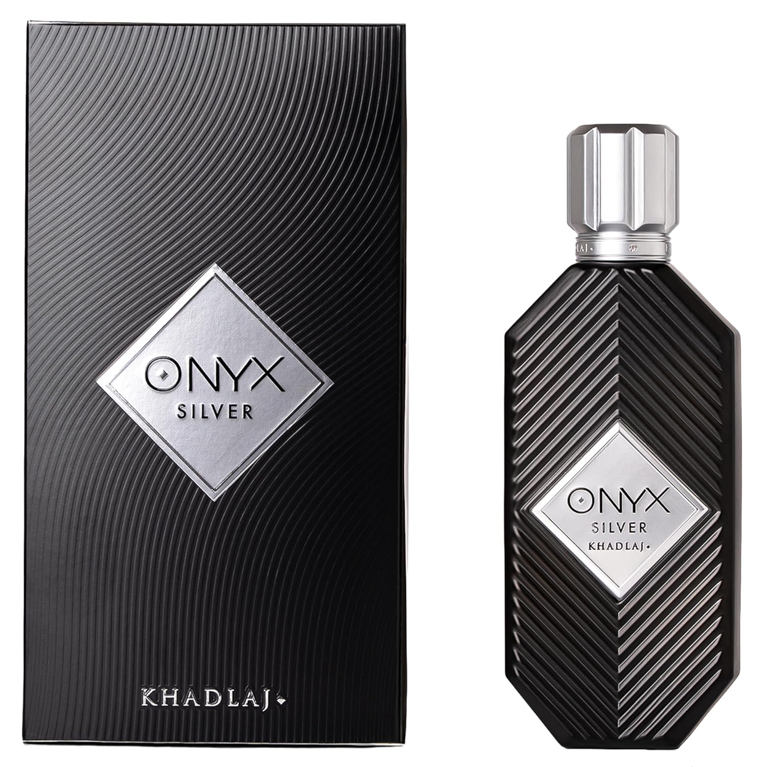 Khadlaj Onyx Silver – Fresh, Spicy, Woody, Amber – Eau de Parfum Spray Long-Lasting Fragrance for Men, 3.4 Ounce / 100ml